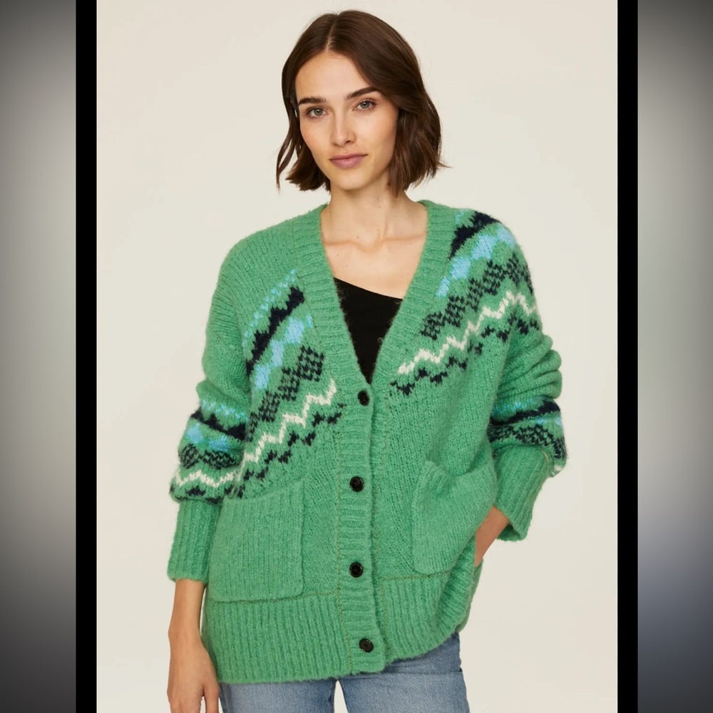 DEREK LAM 10 CROSBY 
Bette Fair Isle Cardigan - Green Spruce Multi